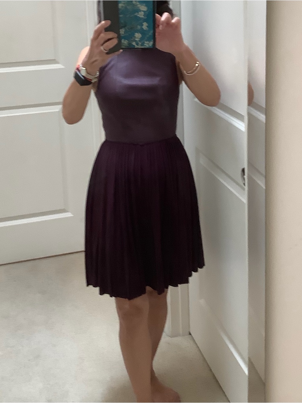 Bailey 44 Sleeveless Pleated Skirt Dress in Deep Plum